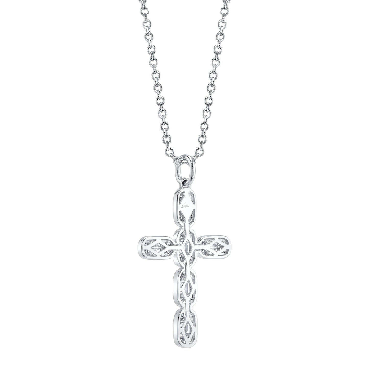0.30CT 14K W/G DIAMOND BAGUETTE CROSS NECKLACE