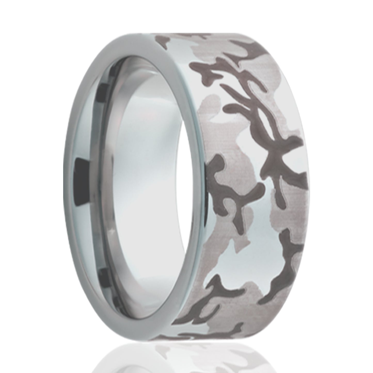 Titanium Comfort Fit Polished Camo Engraved Ring