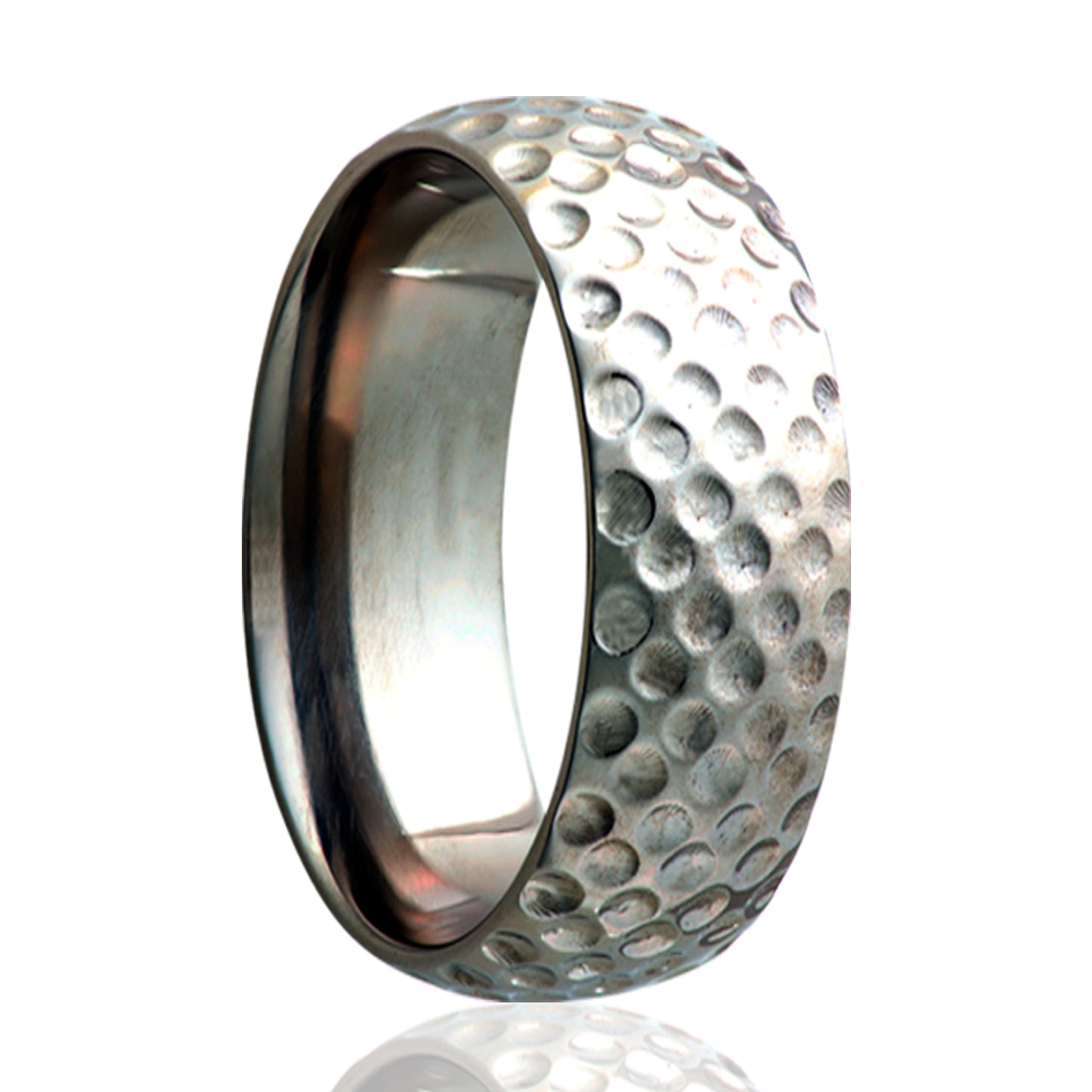 Titanium Golf Pattern Dome Ring - Polished Finish