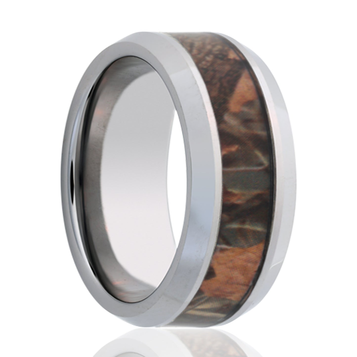 Titanium Comfort Fit Ring with Oak Camouflage Inlay