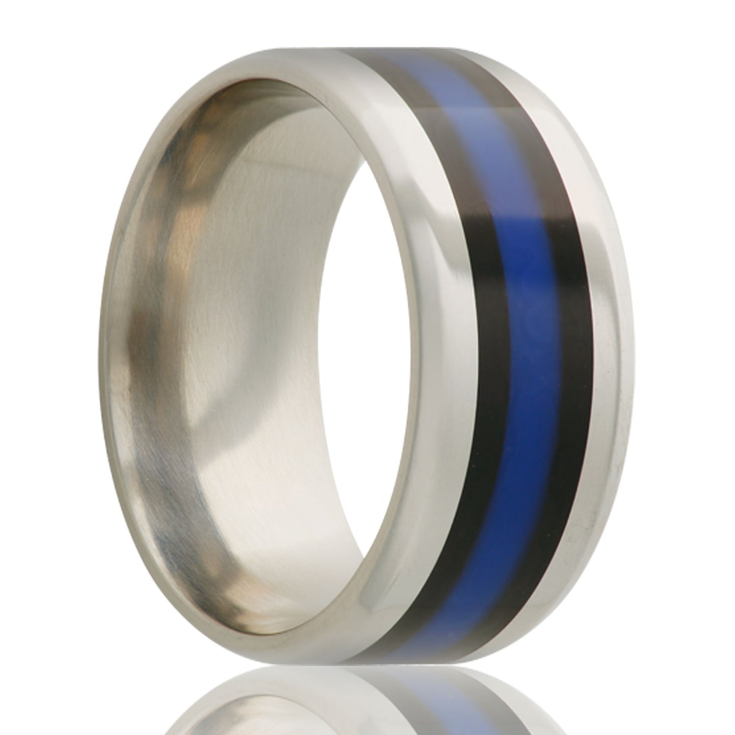 Titanium Police Center Ring - Polished Finish Comfort Fit