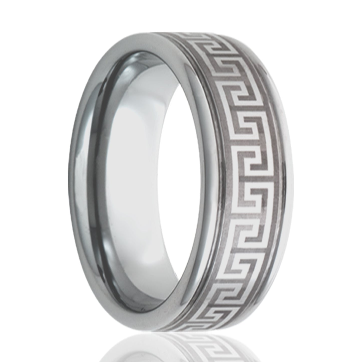 Titanium Comfort Fit Ring with Greek Key Engraving
