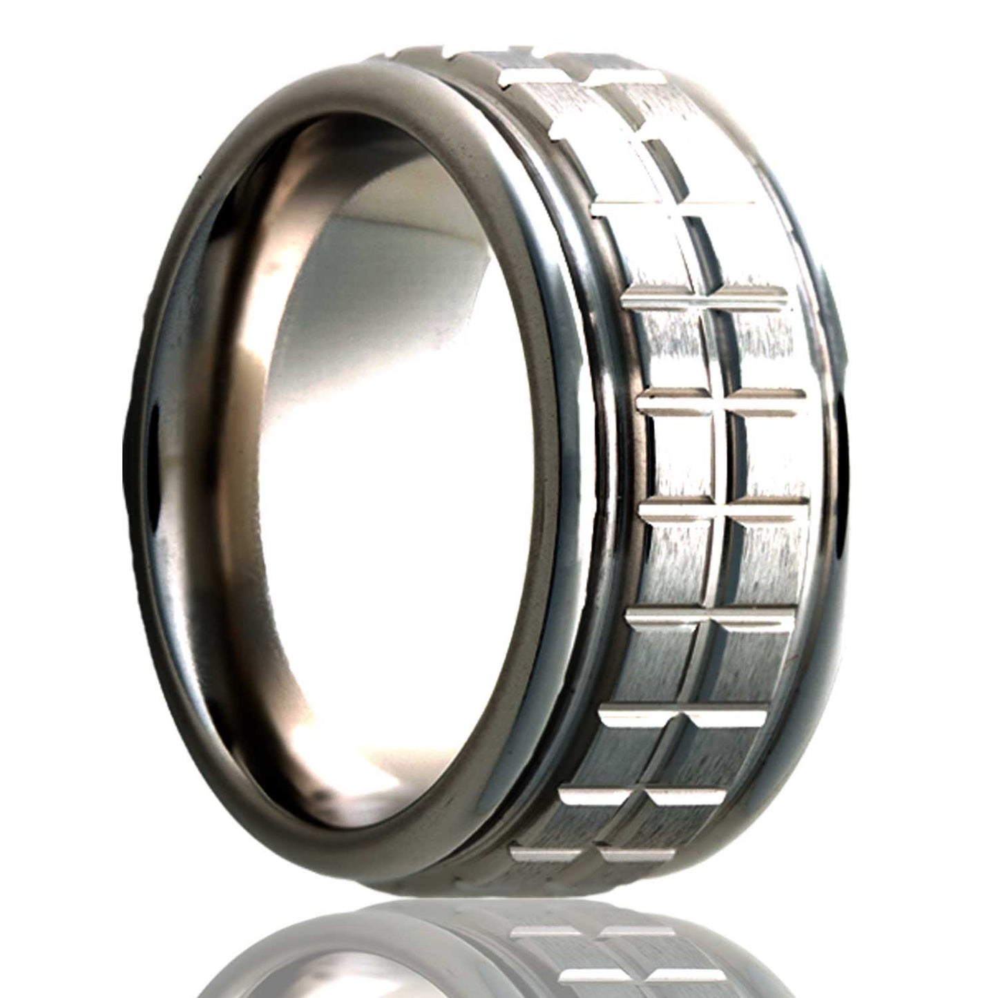 Titanium Ring with Grooved Edge, Polished Finish