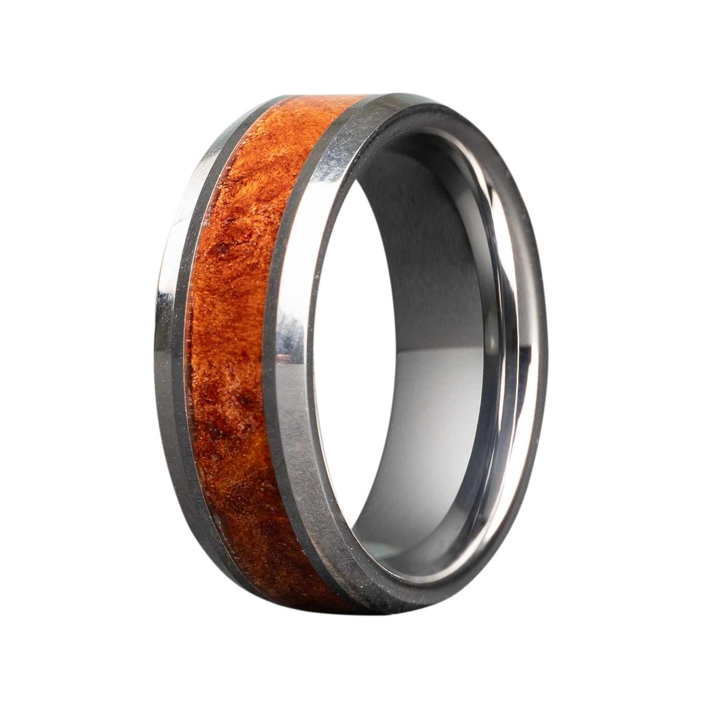 Tungsten Comfort Fit Ring with Burl Wood Inlay