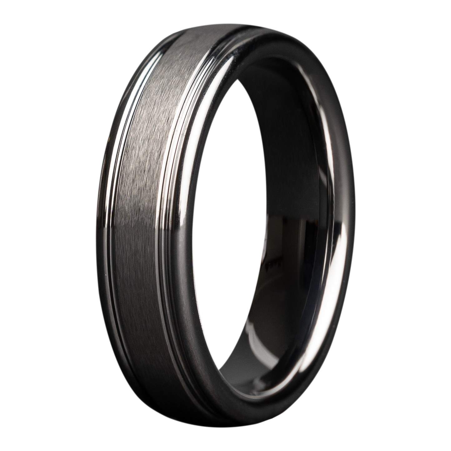 Tungsten Grooved Edge Satin Finish Ring