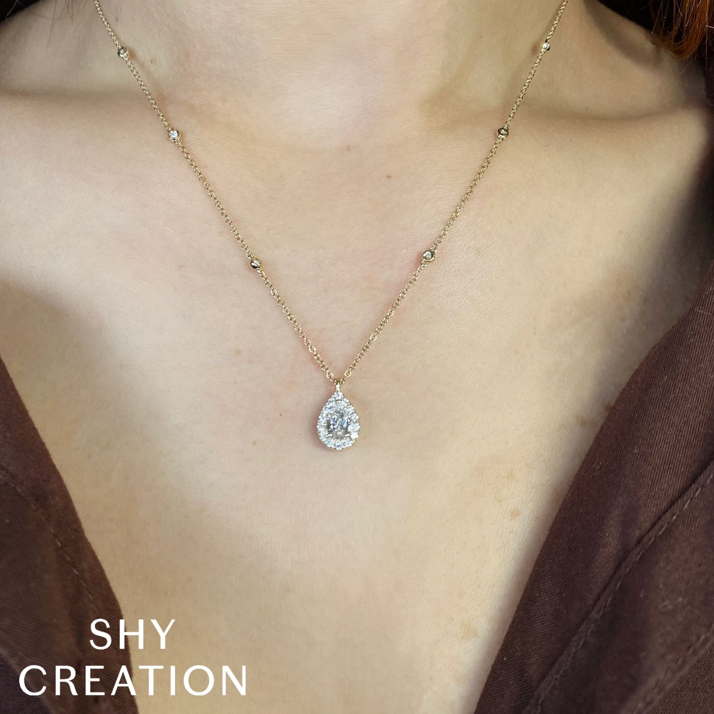 0.40CT-CTR(PEAR) 0.21CT-SIDE 14K W/G DIAMOND NECKLACE
