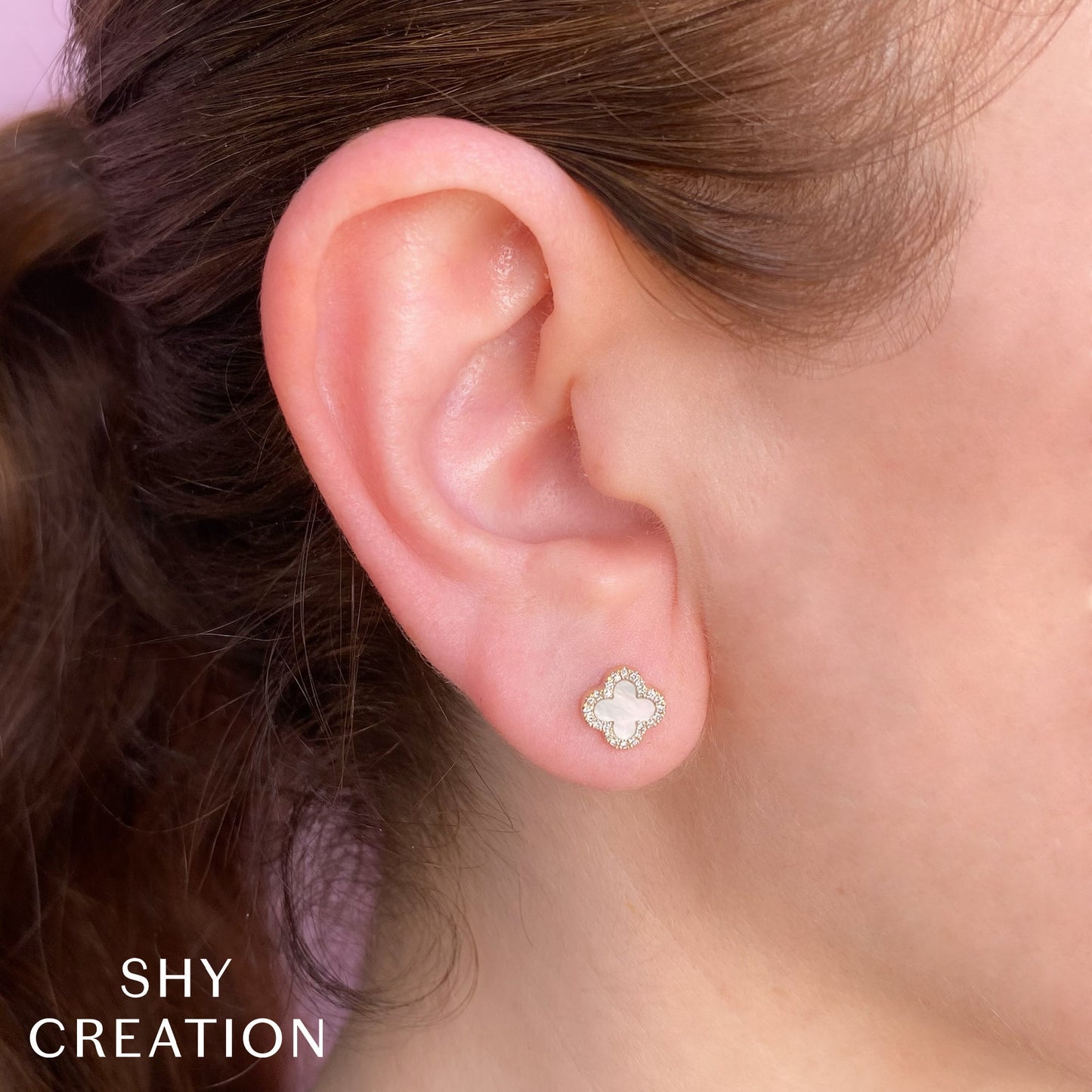 0.11CT DIAMOND & 0.35CT MOTHER OF PEARL CLOVER EARRING