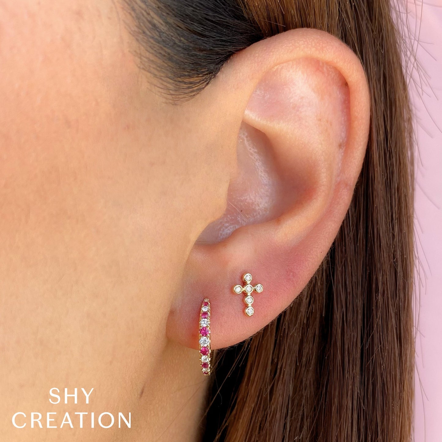 0.07CT DIAMOND BEZEL CROSS STUD EARRING