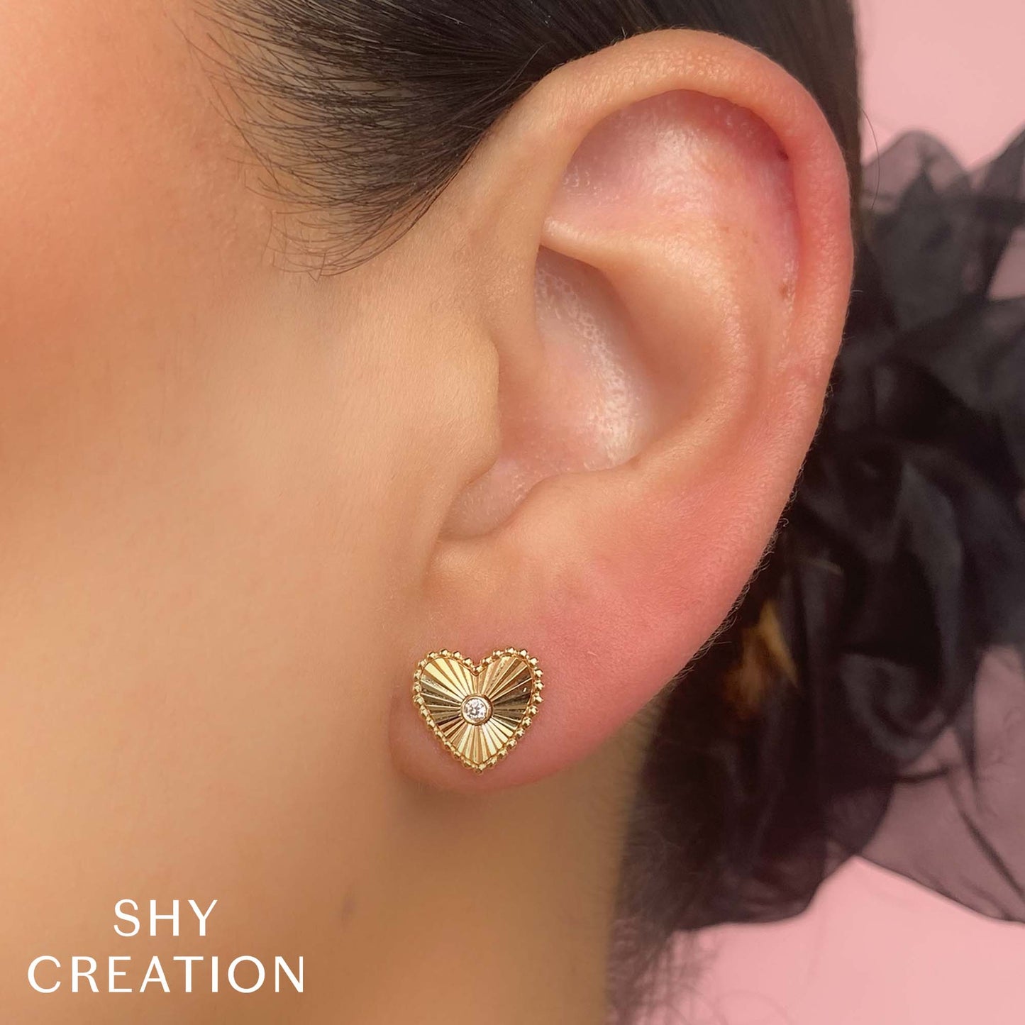 0.04CT DIAMOND BEZEL HEART STUD EARRING