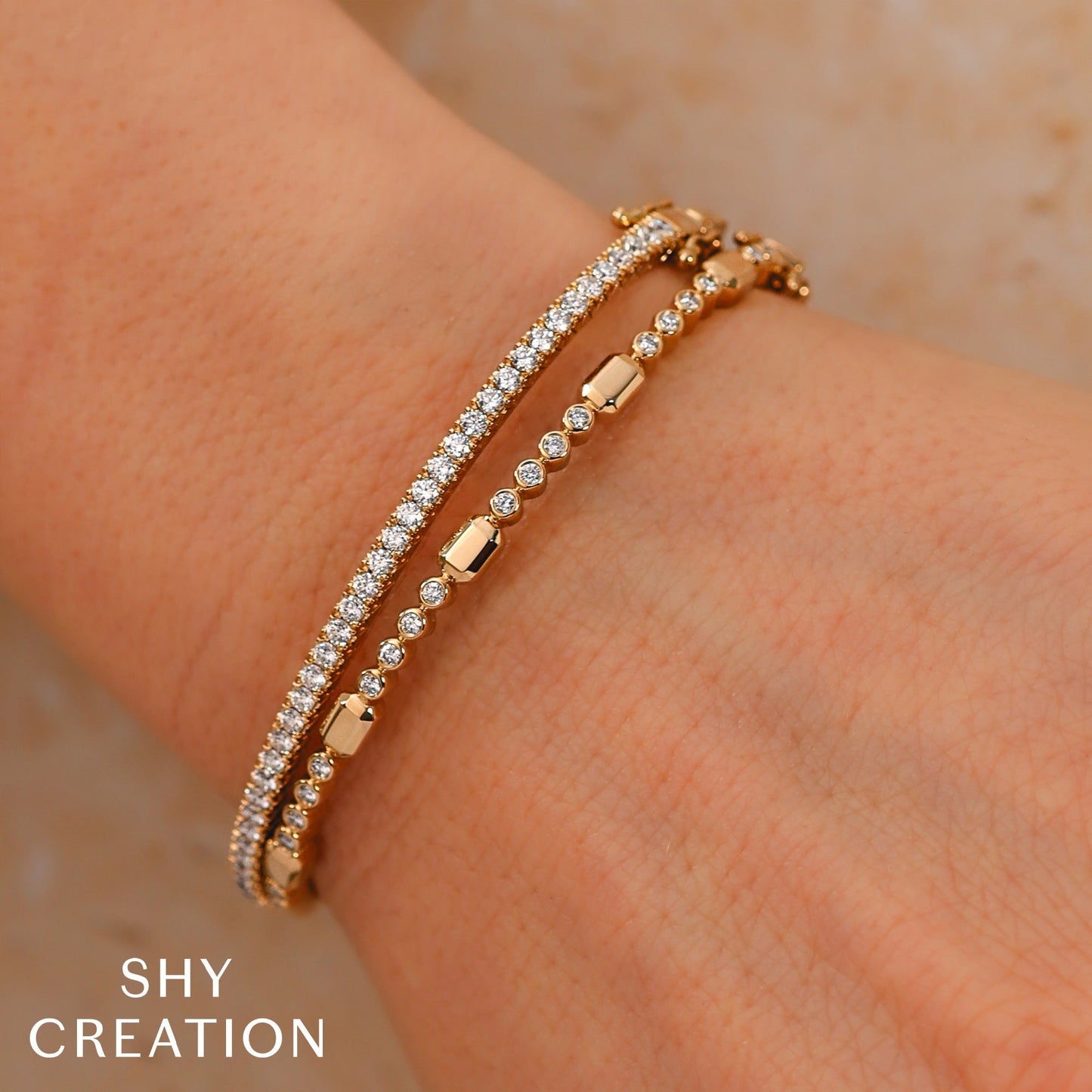 0.30CT 14K Y/G DIAMOND BEZEL GEO CUT BANGLE