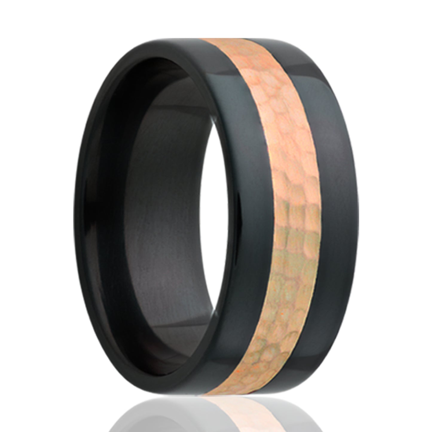 Zirconium Rose Gold Hammered Inlay Ring Polished Comfort
