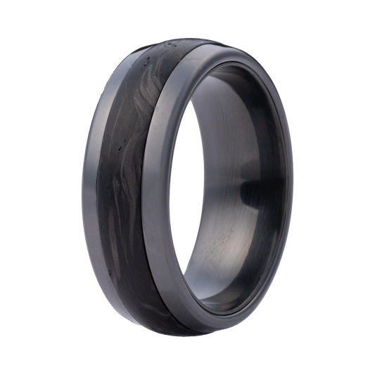Zirconium Comfort Fit Ring with Carbon Fiber Inlay