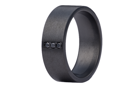 Zirconium Comfort Fit Satin Ring with Black Diamonds