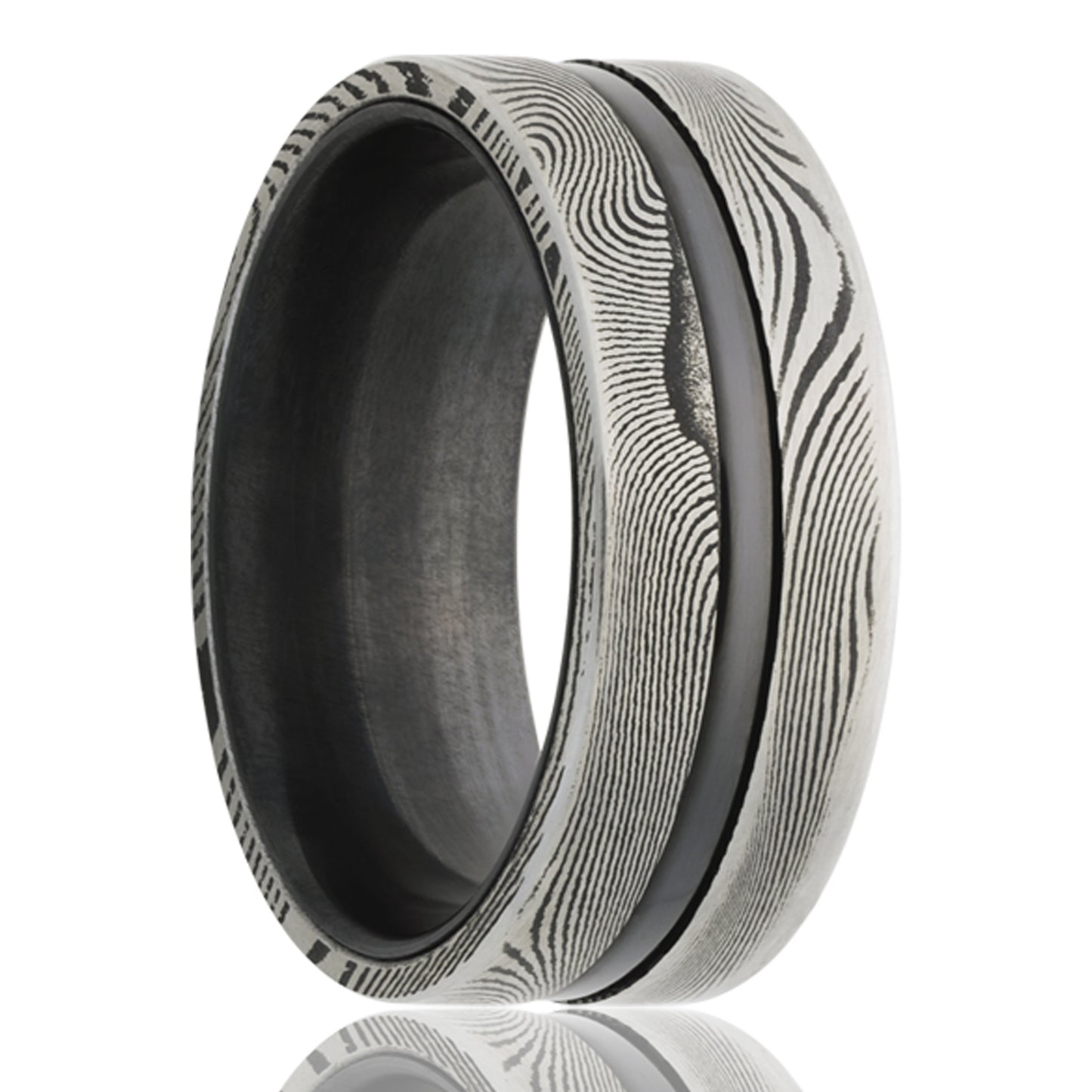 Zirconium Damascus Ring - Polished Finish, Comfort Fit