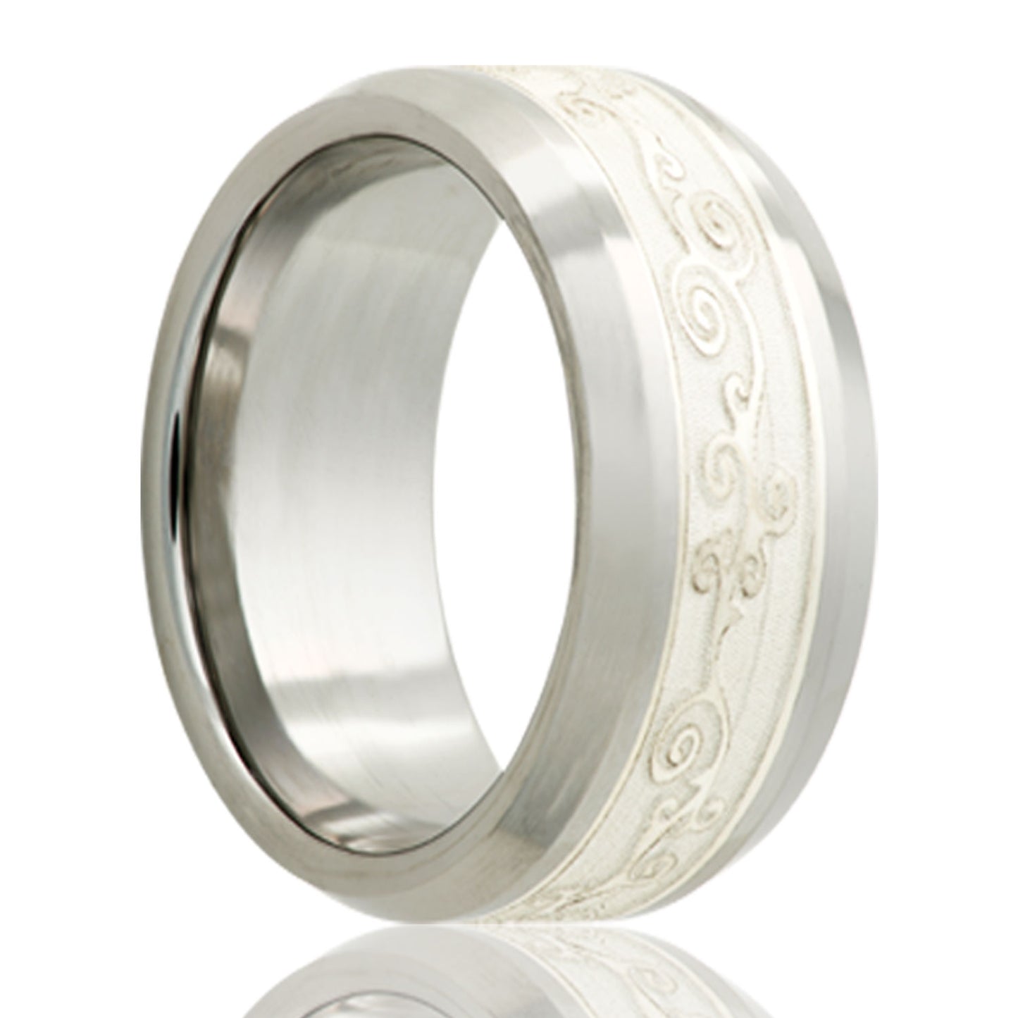 Tungsten Comfort Fit Ring with Sterling Silver Inlay