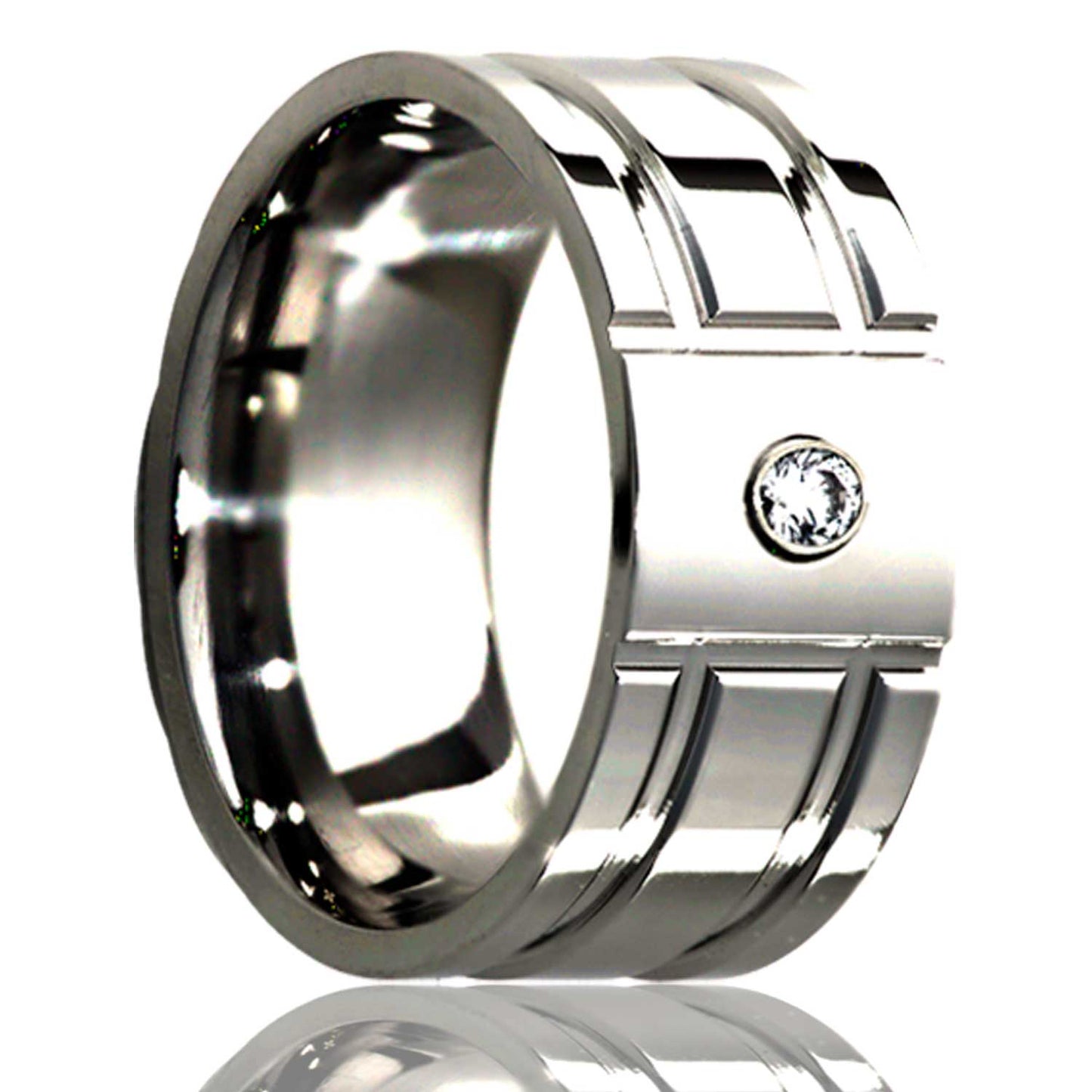 Cobalt Milled Pattern Polished Diamond Ring
