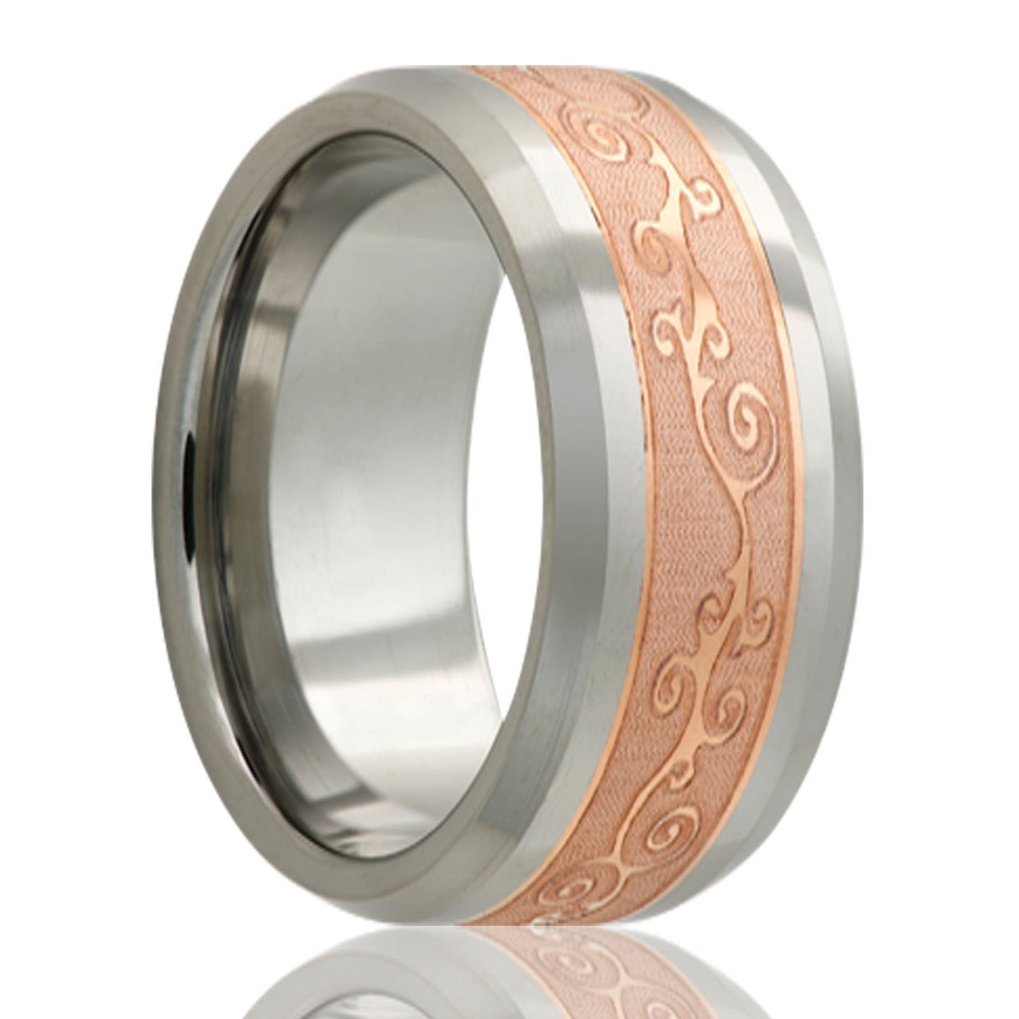 Tungsten Ring Beveled Edge Polished Finish Copper Inlay