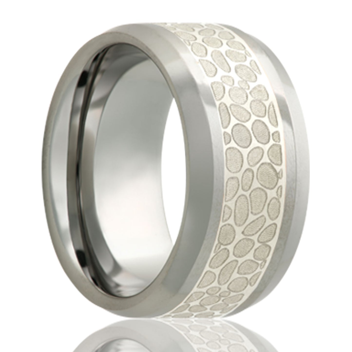 Tungsten Comfort Fit Ring with Engraved Silver