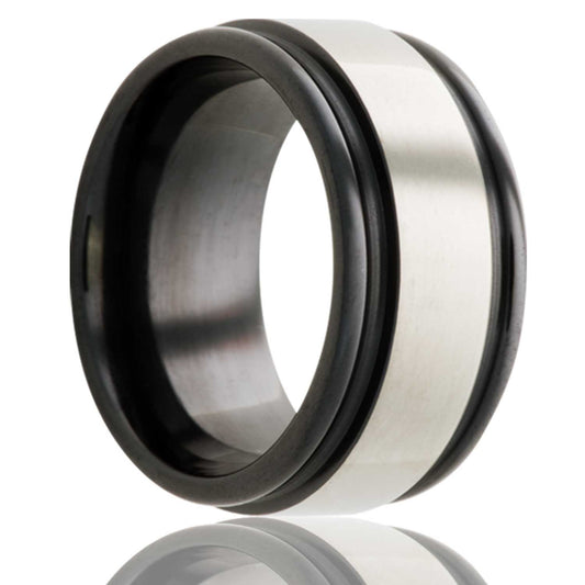 Zirconium Silver Polished Center Grooved Edge Ring