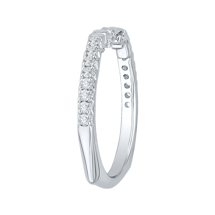 14K White Gold Round Diamond Wedding Band with Euro Shank