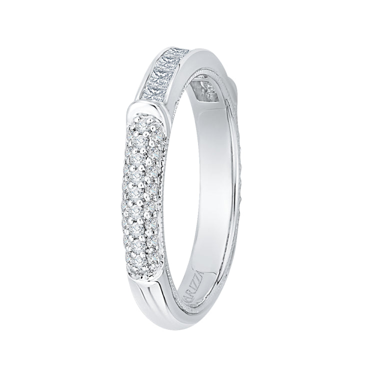 14K White Gold Princess & Round Diamond Wedding Band
