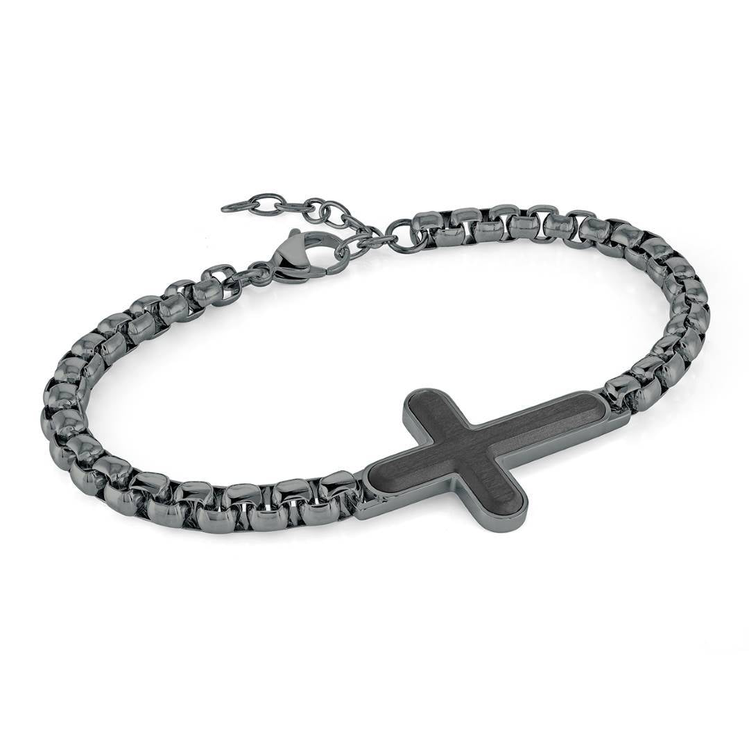 5.5MM BOX & CARBON CROSS BRACELET