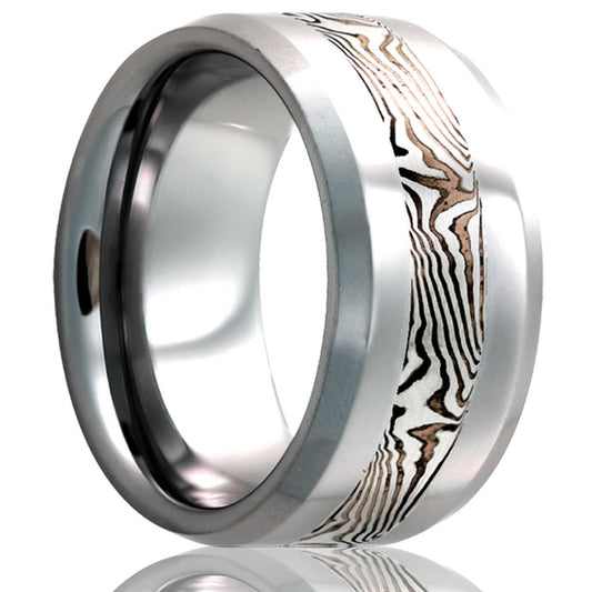 Tungsten Shakudo Inlay Ring, Beveled Comfort Fit