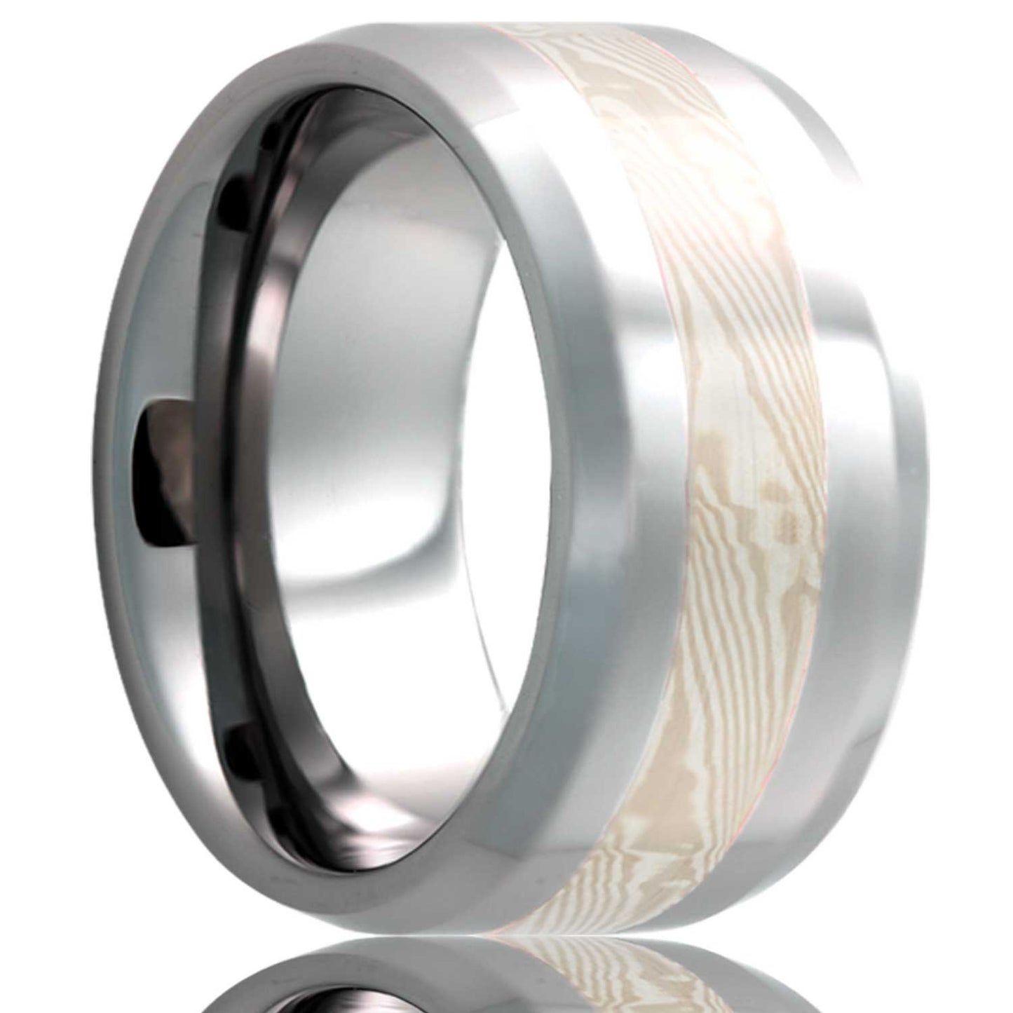 Tungsten Mokume Inlay Ring, Beveled Comfort Fit