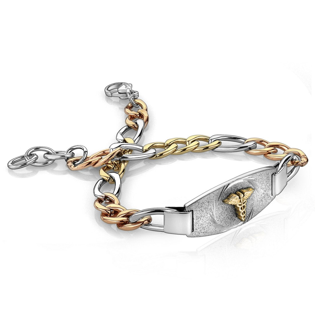 6MM FIGARO LINK STARDUST MEDIC ALERT BRACELET