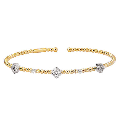Two-Toned Floral Designed Diamond Cuff Bracelet