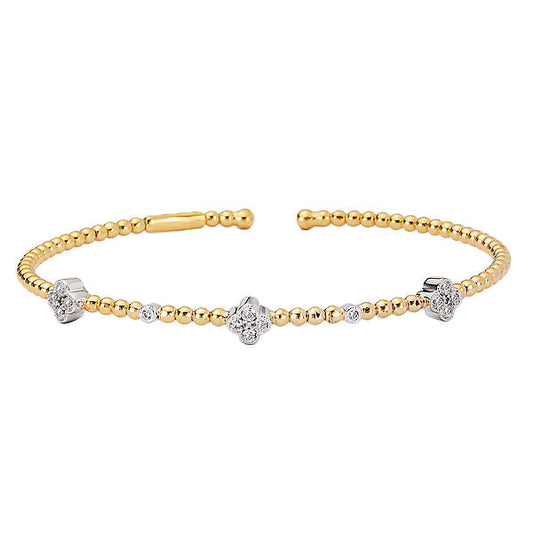 Two-Toned Floral Designed Diamond Cuff Bracelet