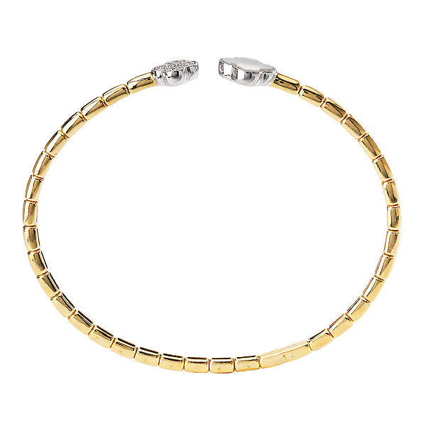 Open Flex Cuff Clover Shaped Bracelet with Pearl and Diamonds