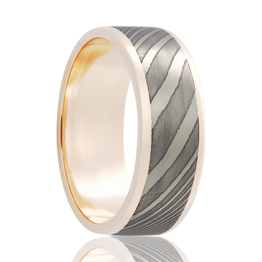 White Gold Comfort Fit Polished Ring with Damascus