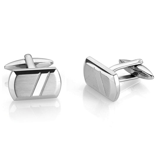 BRUSHED POLISHED-STRIPE CUFFLINKS