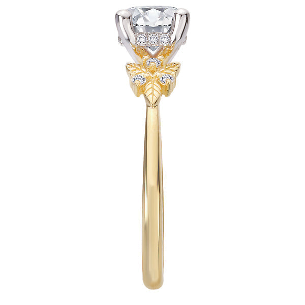 Semi-Mount Diamond Engagement Ring with Hidden Halo and Leaf Design
