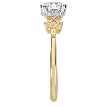 Semi-Mount Diamond Engagement Ring with Hidden Halo and Leaf Design