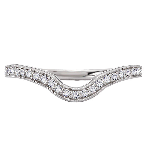 Diamond and Milgrain Detail Curved Wedding Band