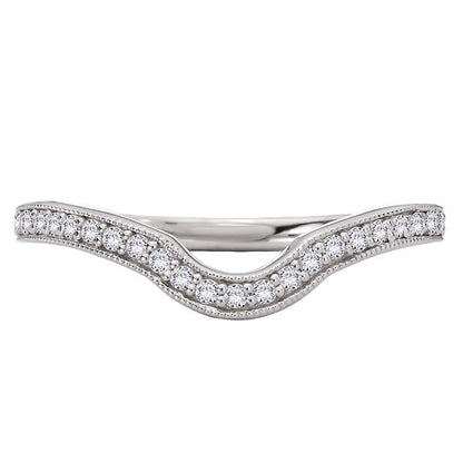 Diamond and Milgrain Detail Curved Wedding Band