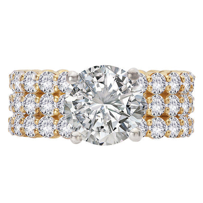Triple Row Band Semi-Mount Diamond Engagement Ring