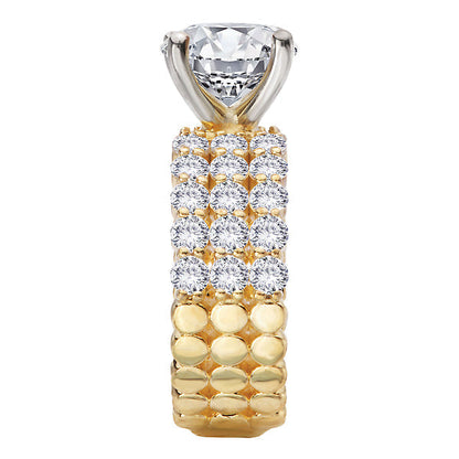 Triple Row Band Semi-Mount Diamond Engagement Ring