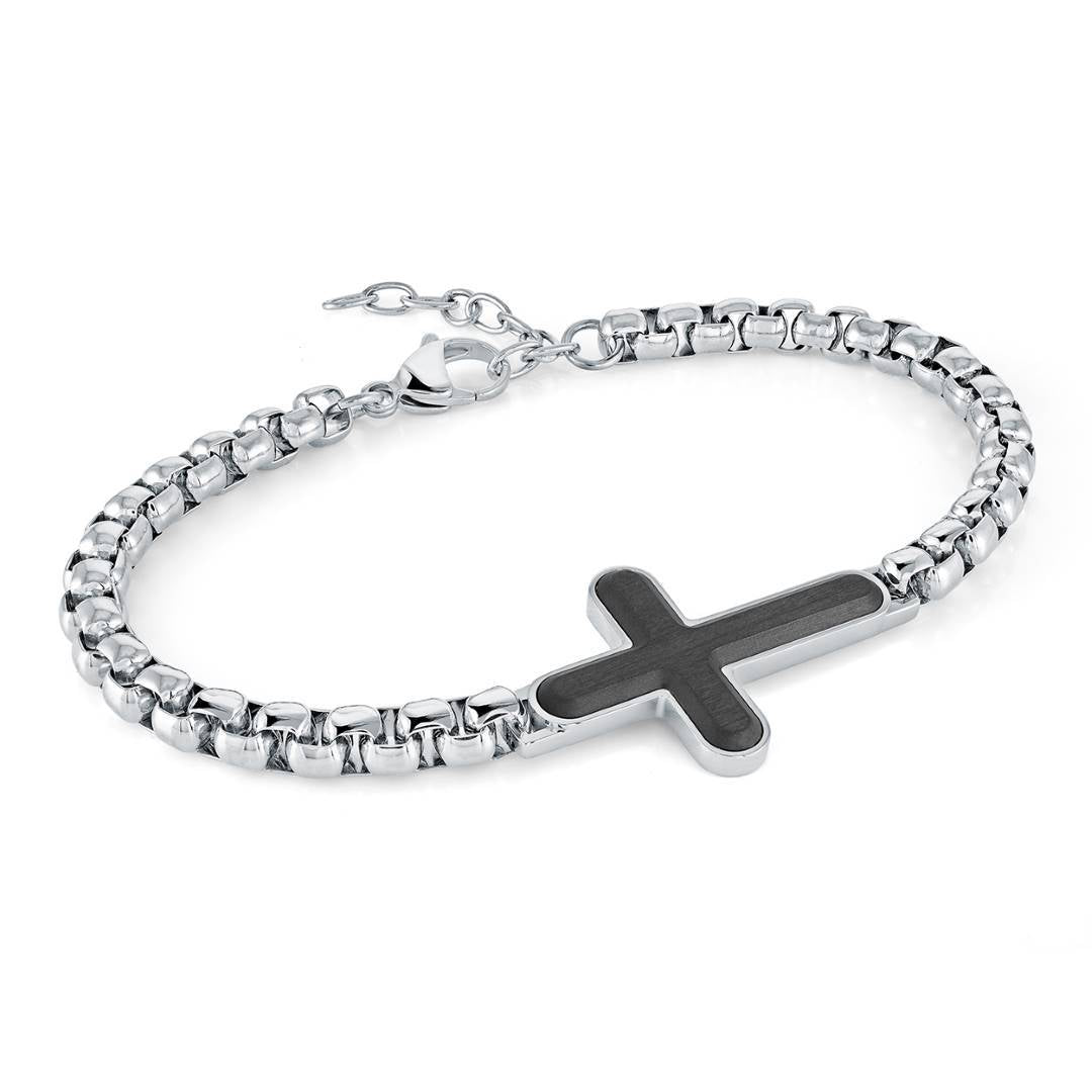 5.5MM BOX & CARBON CROSS BRACELET