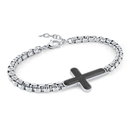 5.5MM BOX & CARBON CROSS BRACELET
