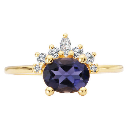 Iolite and Diamond Crown Ring
