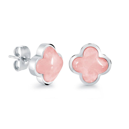 10MM ROSE-QUARTZ LUCKY CLOVER EARRINGS