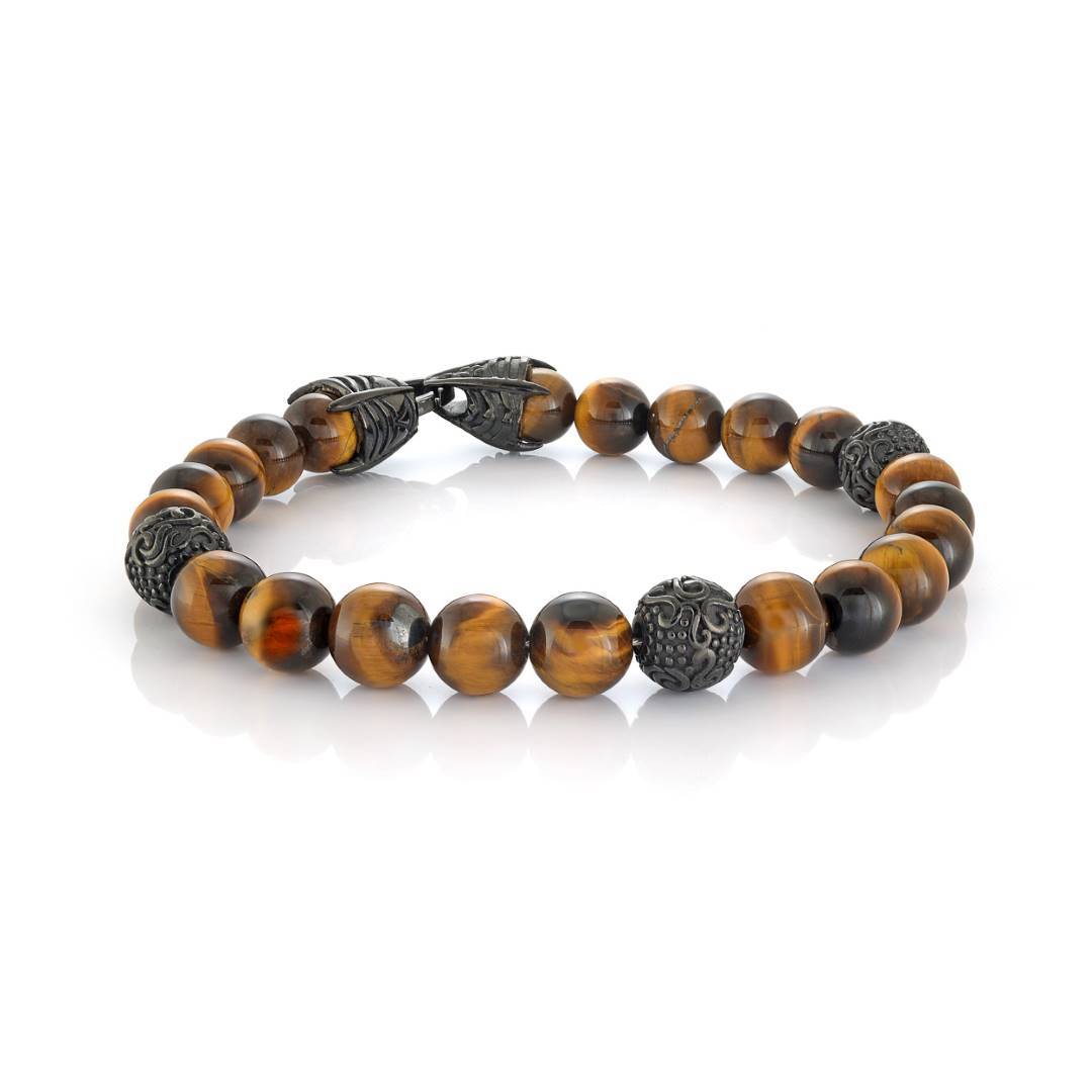 8MM TIGER'S EYE & STEEL BRACELET