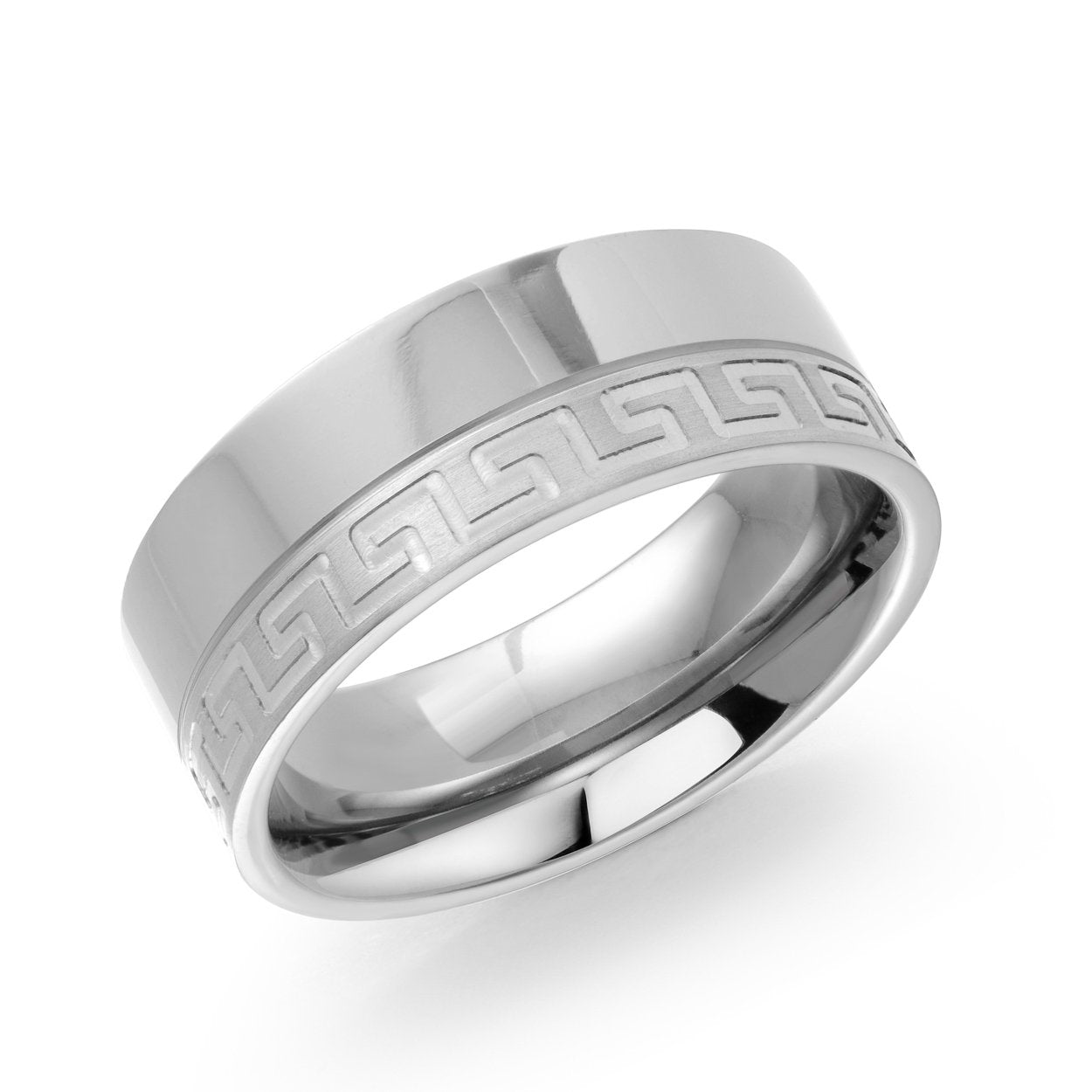 8MM HALF GREEK KEY TITANIUM BAND