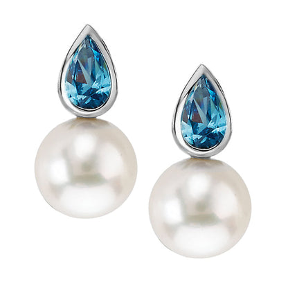 Pearl and Blue Topaz Earrings