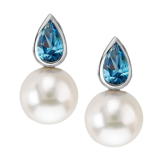 Pearl and Blue Topaz Earrings