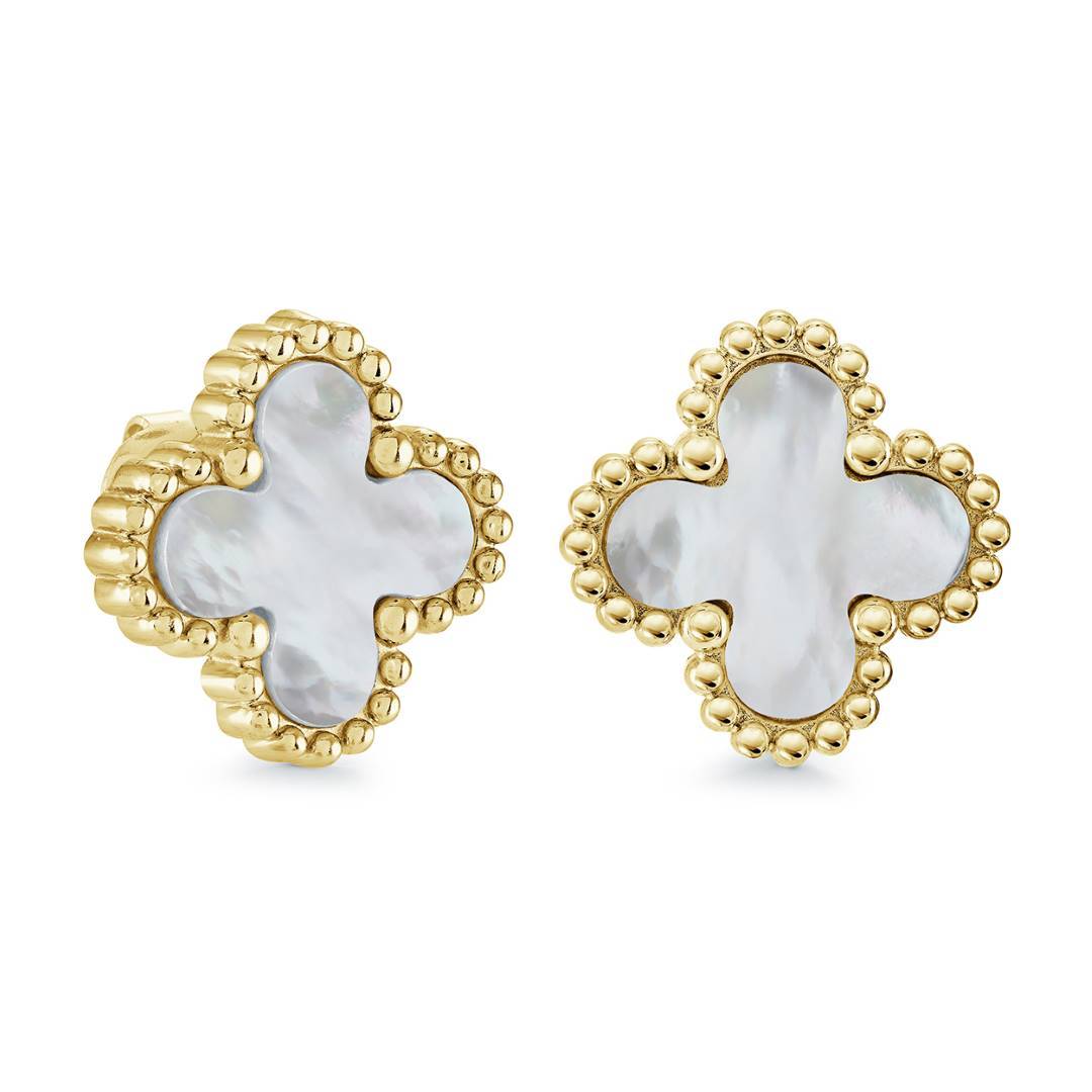 13MM MOTHER-OF-PEARL CLOVER STUDS