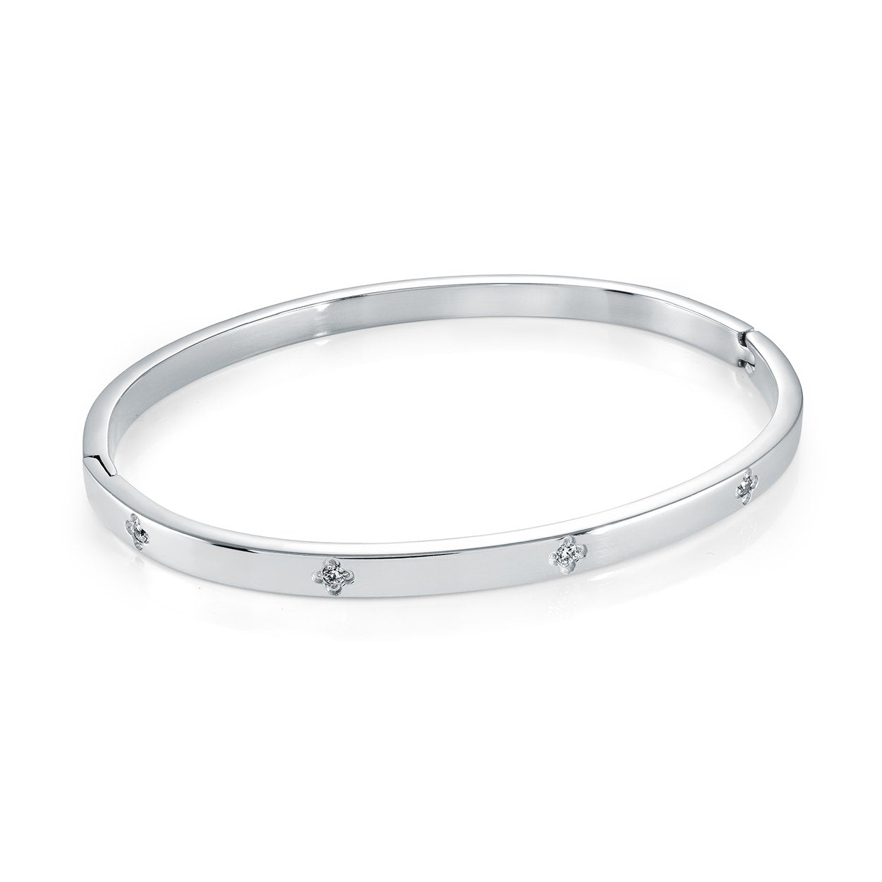 4MM WHITE-CZ CLOVER BANGLE